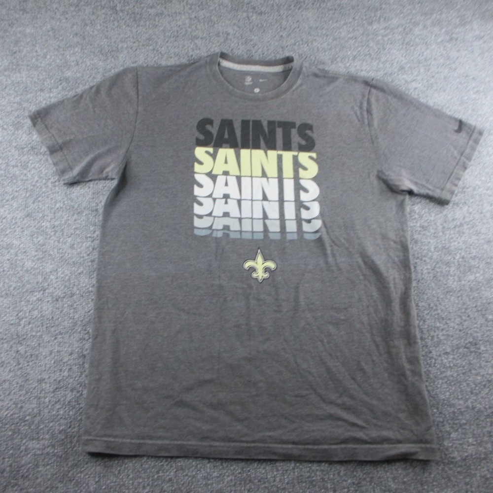 New Orleans Saints Shirt Adult L Gray Nike Logo Spell Out NFL Team Apparel Mens‎